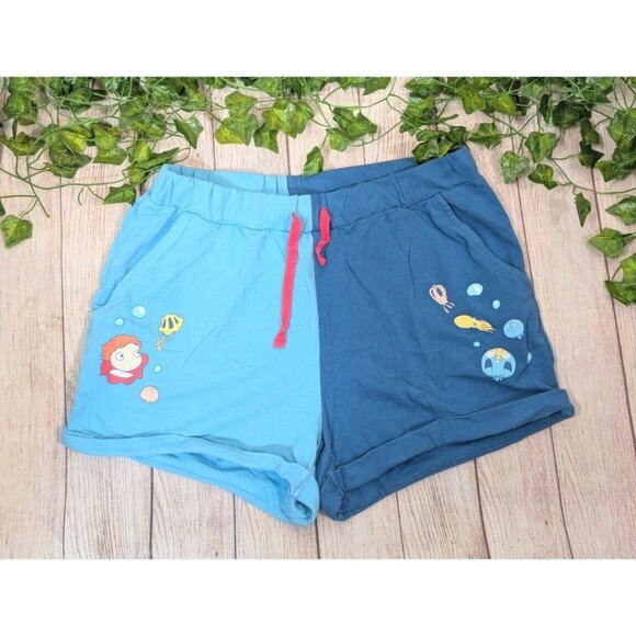 Ponyo Women's Blue Two Tone Anime Movie Manga Studio Ghibli Shorts Sz Medium - Picture 1 of 6